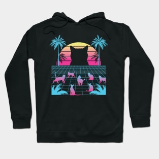 cat wave, vaporwave, cat palm, cat beach, cat retro Hoodie